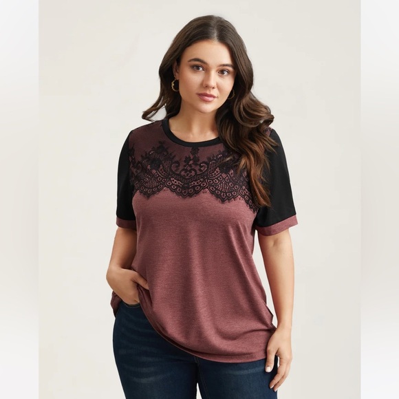 BloomChic Tops - BloomChic Black and Pink Lace Accent Tee